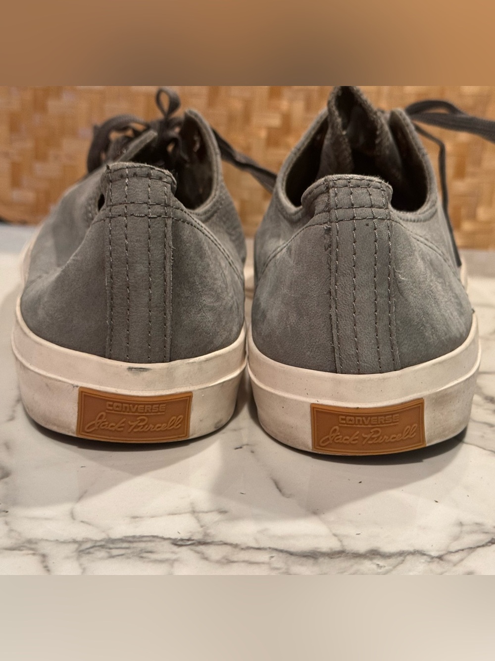 Converse x Jack Purcell Nubuck Tortoise Grey Low Charcoal Sneakers 142686C - Picture 4 of 8